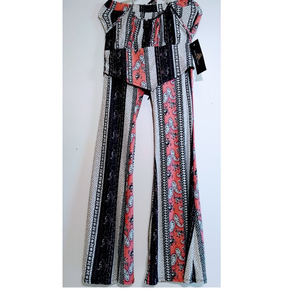 Set of Bohemian Bell bottoms Flare Leggings with matching wrap top Size Large - Picture 3 of 16